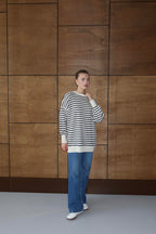 Luna Oversize Çizgili Kazak - Lacivert