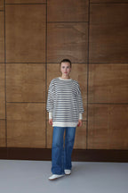 Luna Oversize Çizgili Kazak - Lacivert