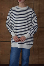 Luna Oversize Çizgili Kazak - Lacivert