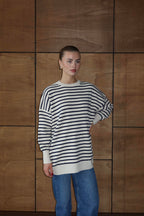Luna Oversize Çizgili Kazak - Lacivert