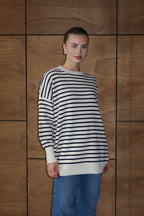 Luna Oversize Çizgili Kazak - Lacivert