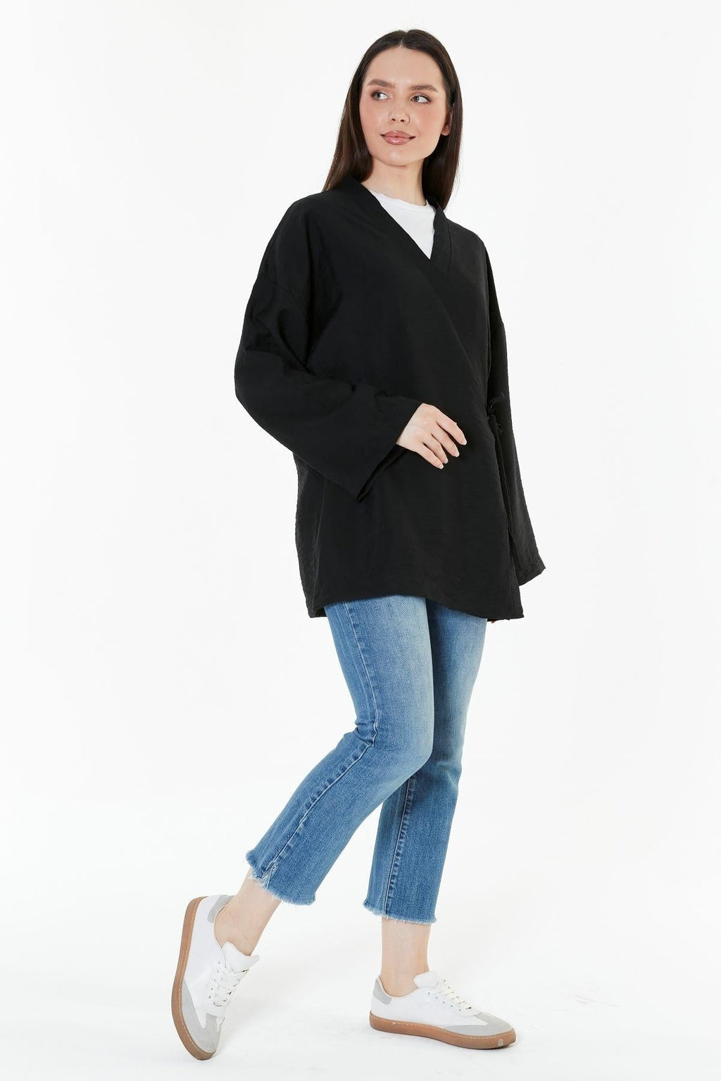 Kahverengi Kruvaze Bağlamalı Kimono - Kahverengi