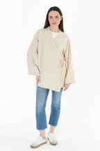 Kahverengi Kruvaze Bağlamalı Kimono - Kahverengi