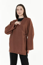 Kahverengi Kruvaze Bağlamalı Kimono - Kahverengi