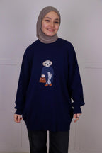 Tia Nakışlı Triko Oversize Kazak - Lacivert