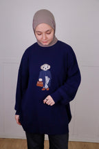 Tia Nakışlı Triko Oversize Kazak - Lacivert
