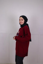 Tia Nakışlı Triko Oversize Kazak - Bordo