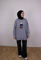 Tia Nakışlı Triko Oversize Kazak - Gri