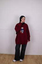 Tia Nakışlı Triko Oversize Kazak - Bordo