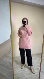 Zia Merserize Mum Desenli Kazak - Pembe