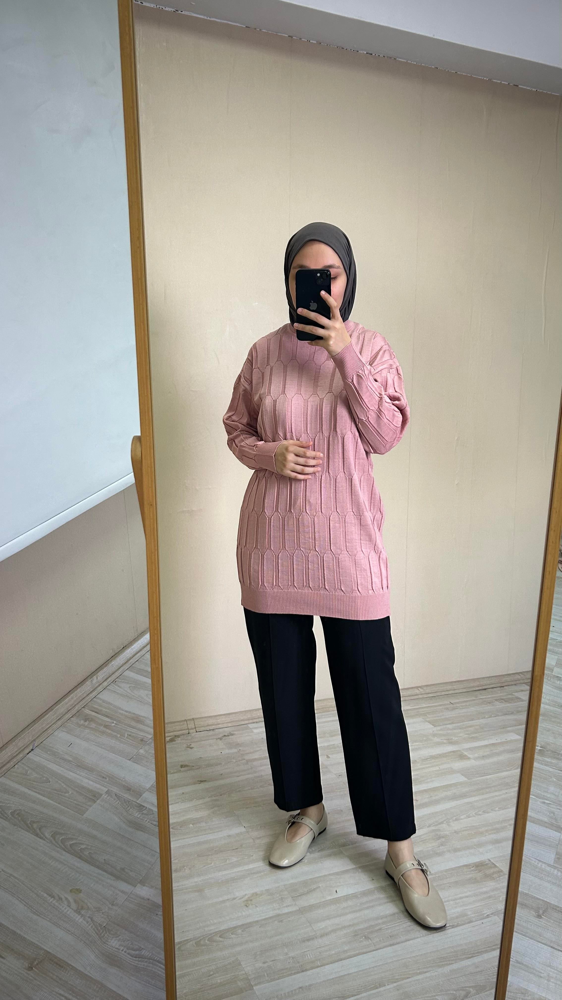 Zia Merserize Mum Desenli Kazak - Pembe