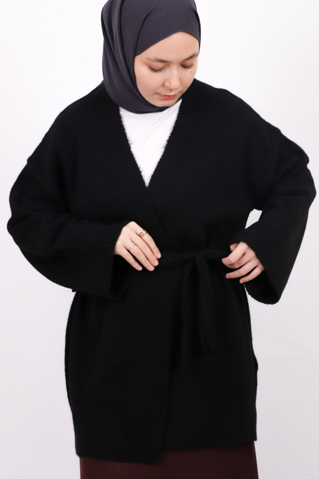 Ombra Yumuşak Dokulu Triko Kimono Hırka - Siyah