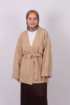 Ombra Yumuşak Dokulu Triko Kimono Hırka - Vizon