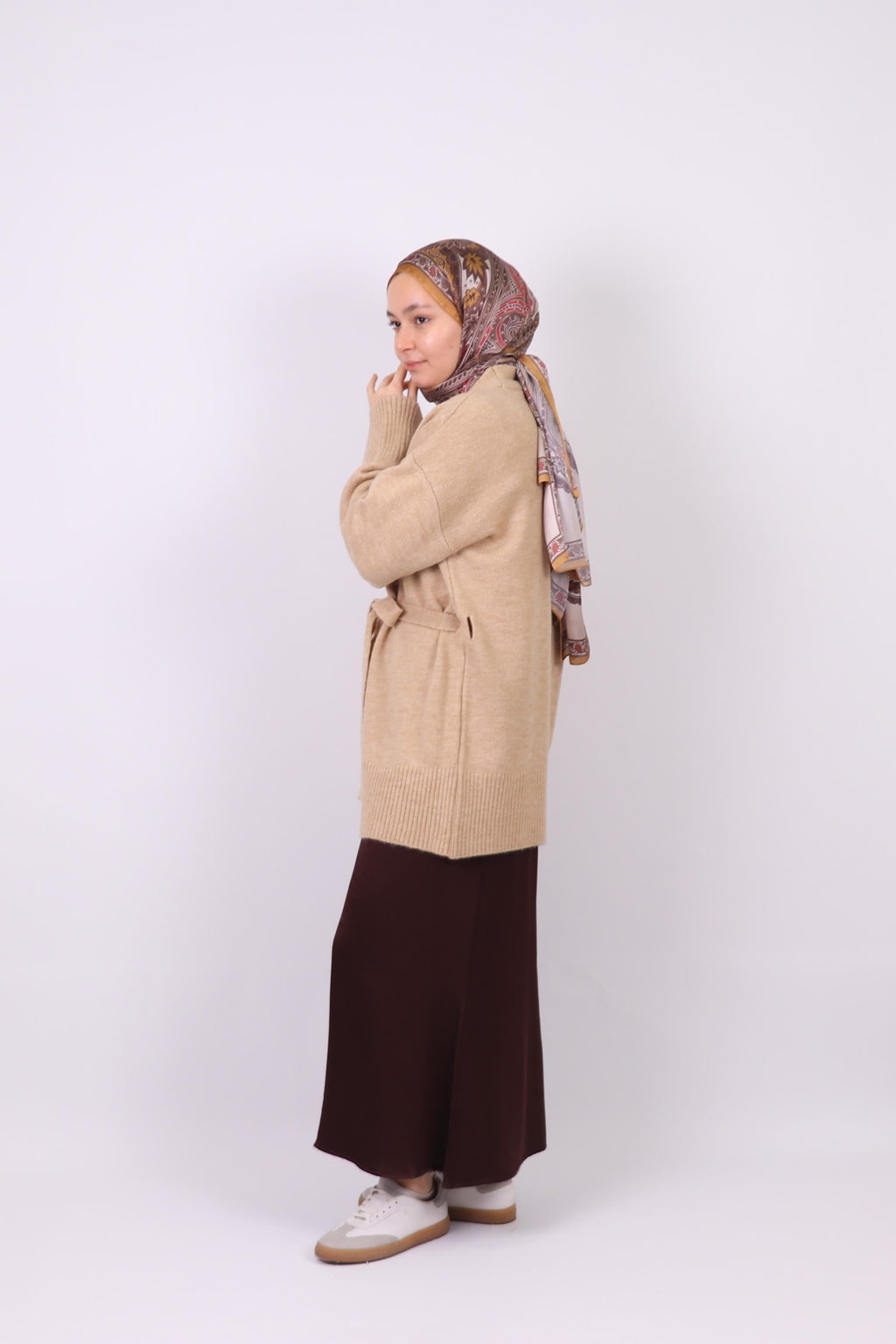 Ombra Yumuşak Dokulu Triko Kimono Hırka - Sütlü Kahve