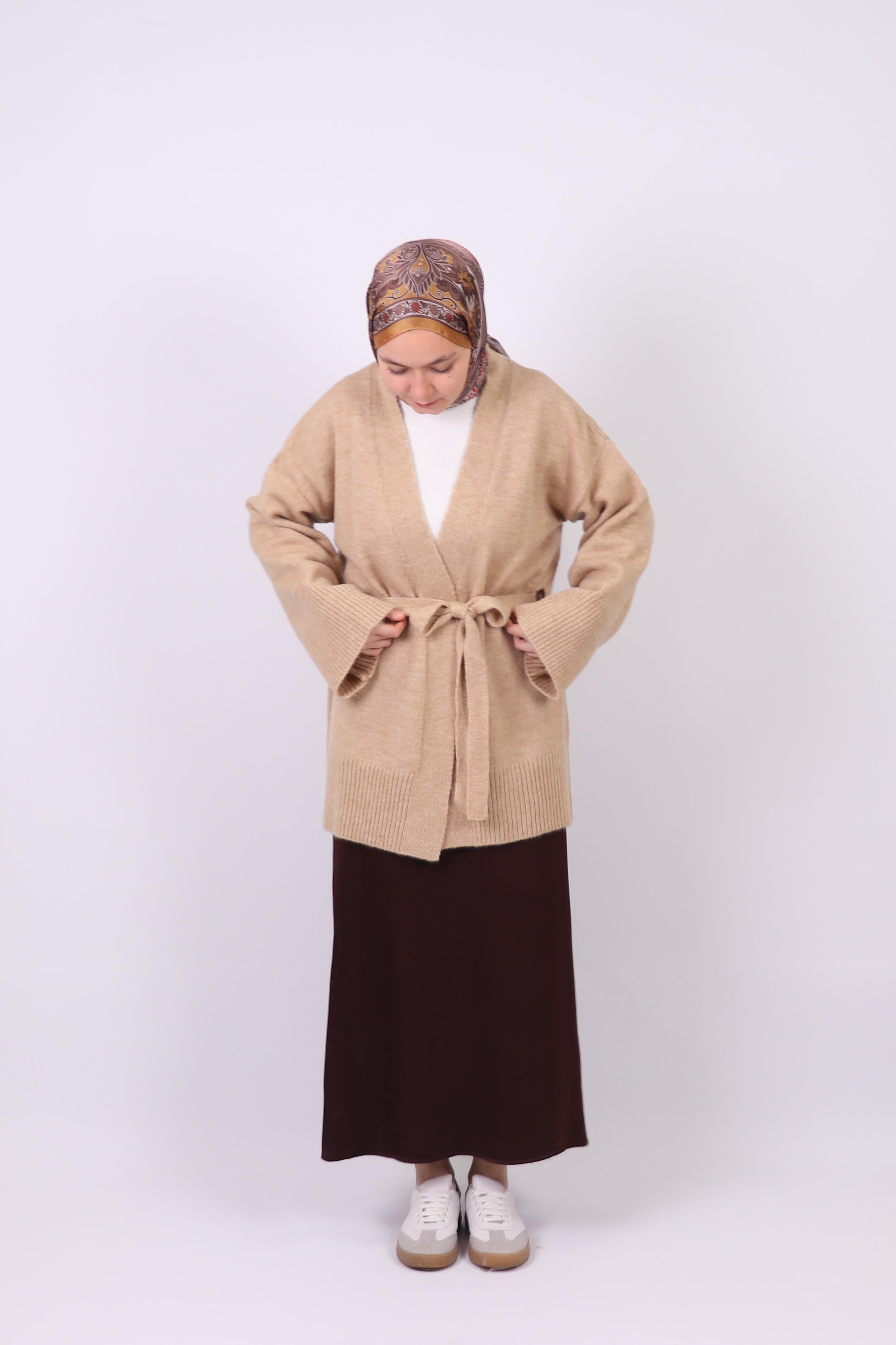 Vizon Yumuşak Dokulu Triko Kimono Hırka