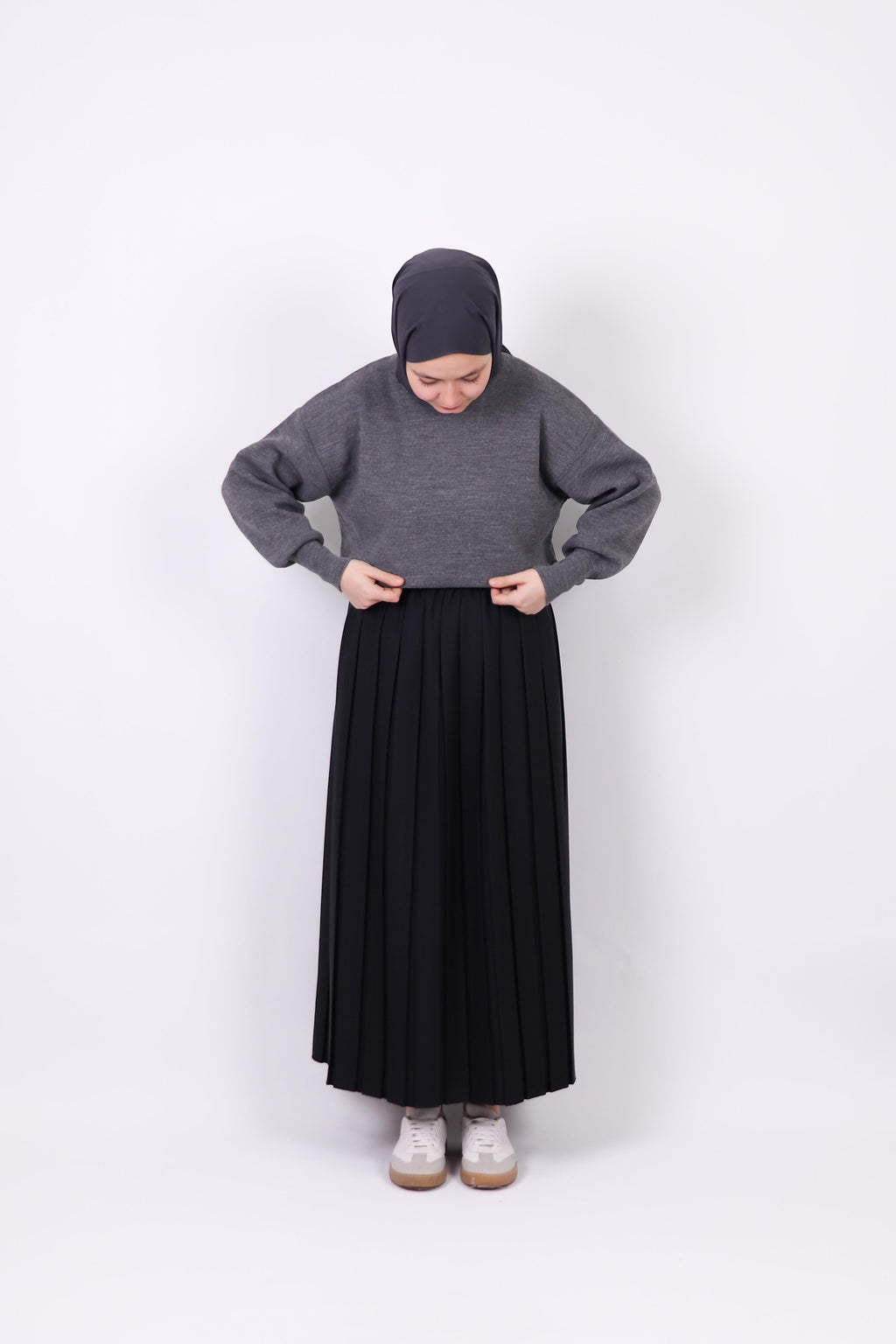 Ava Double Krep Pliseli Etek - Siyah