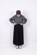 Ava Double Krep Pliseli Etek - Siyah