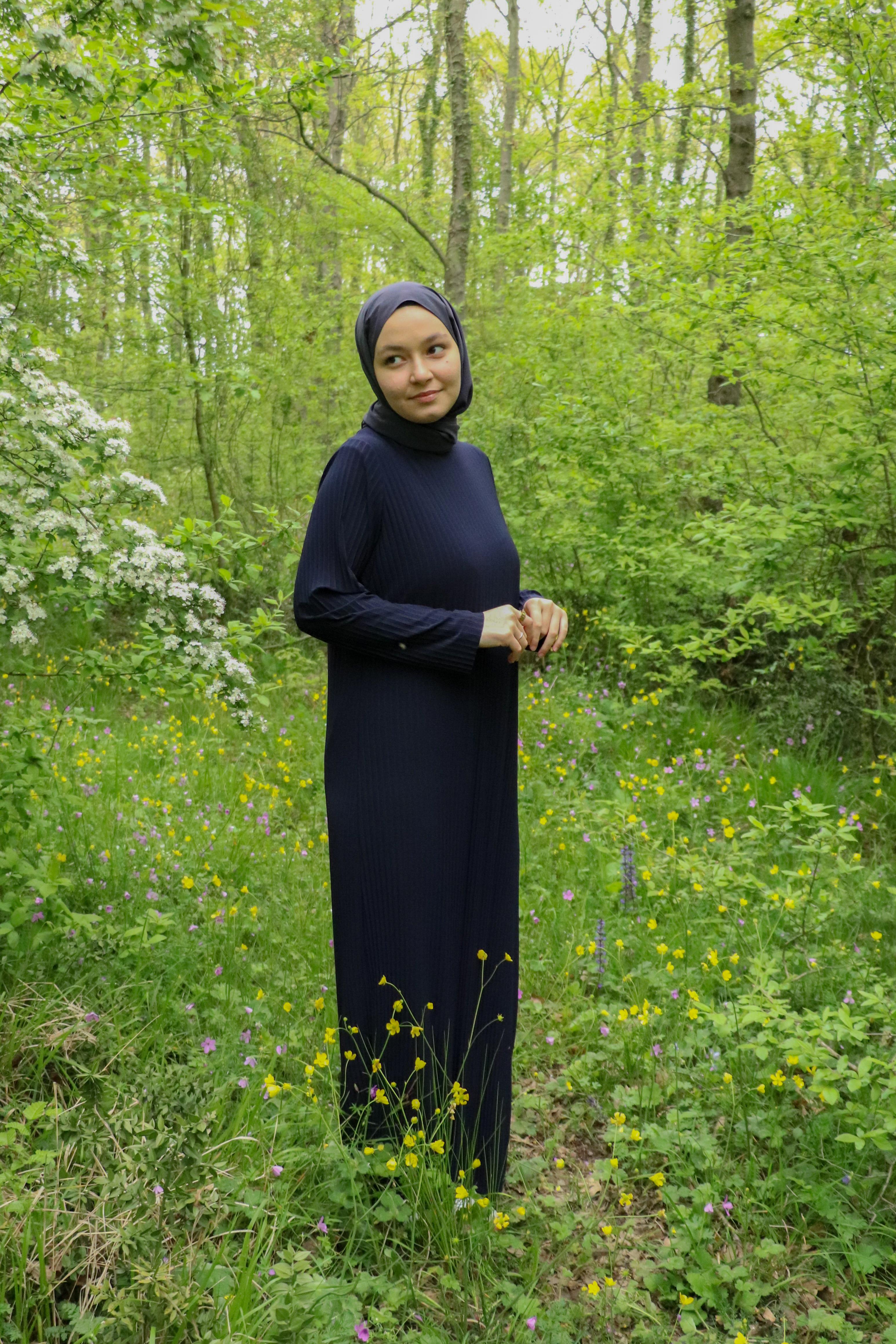 Sona Pliseli Sandy Maxi Elbise - Lacivert