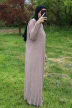 Sona Pliseli Sandy Maxi Elbise - Vizon