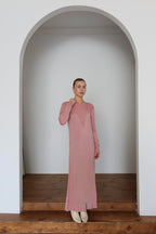 Noir V Desen Premium İplik Triko Elbise - Pembe
