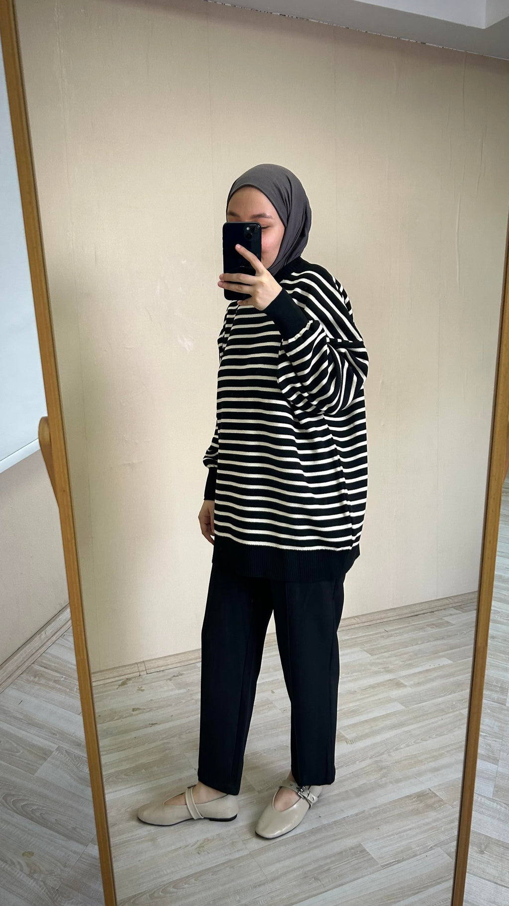 Luna Oversize Çizgili Kazak - Siyah