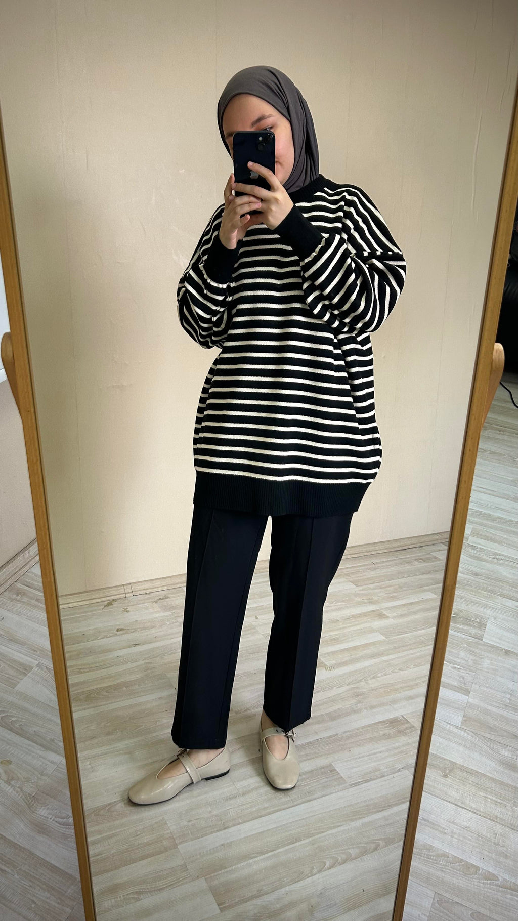 Luna Oversize Çizgili Kazak - Siyah