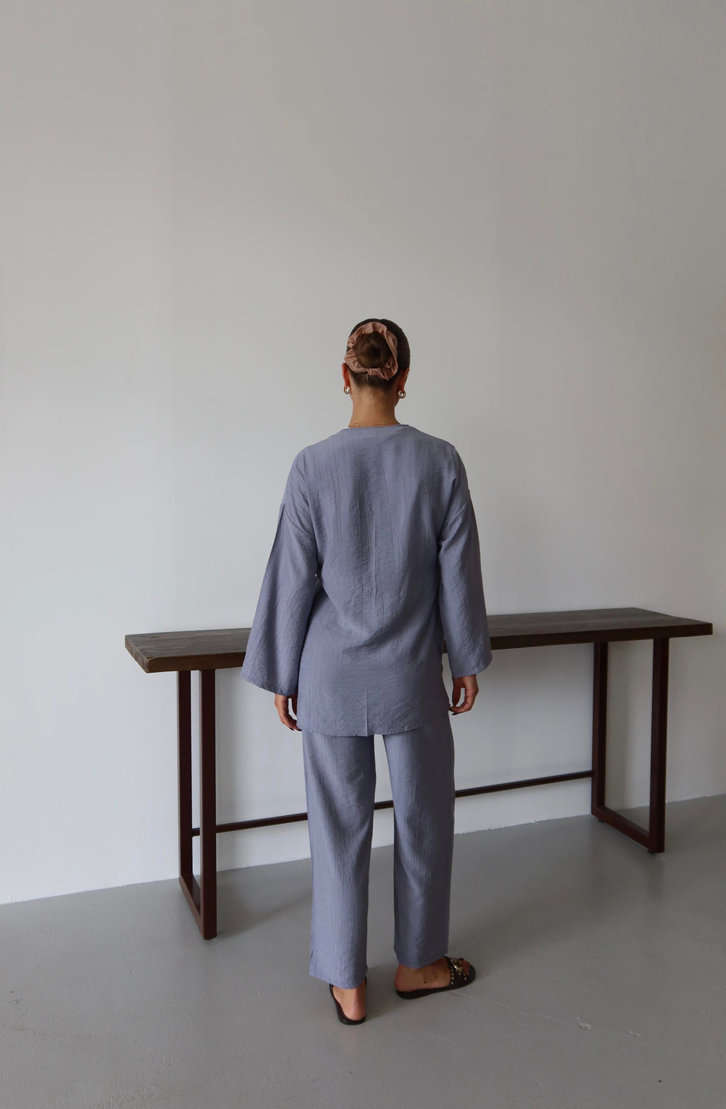 Gri Krinkıl Dokulu Kimono Takım