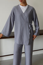 Gri Krinkıl Dokulu Kimono Takım