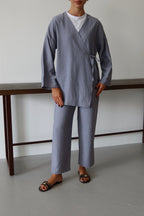 Gri Krinkıl Dokulu Kimono Takım