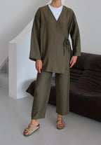 Haki Krinkıl Dokulu Kimono Takım