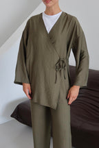 Haki Krinkıl Dokulu Kimono Takım