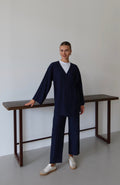 Lacivert Krinkıl Dokulu Kimono Takım