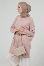 Cora Cepli Uzun Triko Tunik - Pudra Pembe