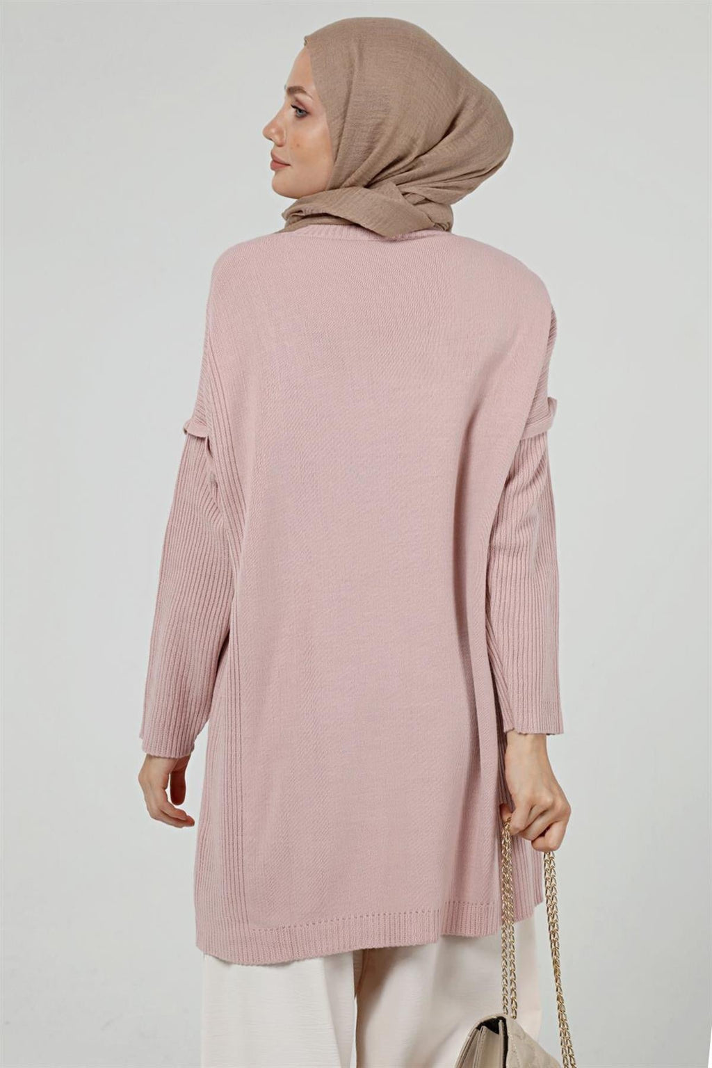 Cora Cepli Uzun Triko Tunik - Pudra Pembe