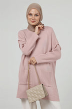 Cora Cepli Uzun Triko Tunik - Pudra Pembe
