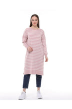 Vera Çizgili Uzun Triko Tunik - Pudra Pembe