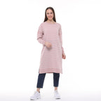 Vera Çizgili Uzun Triko Tunik - Pudra Pembe