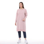 Vera Çizgili Uzun Triko Tunik - Pudra Pembe
