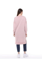 Vera Çizgili Uzun Triko Tunik - Pudra Pembe