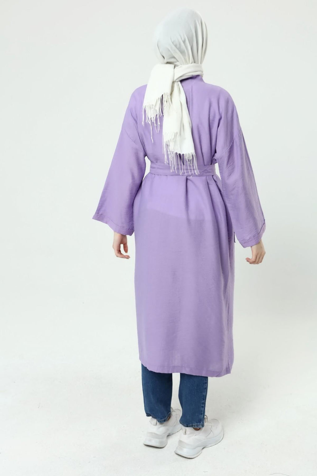 Ciel Kemerli Çift Cepli Kimono - Lila