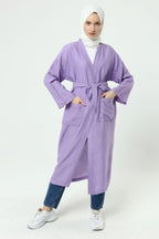 Ciel Kemerli Çift Cepli Kimono - Lila