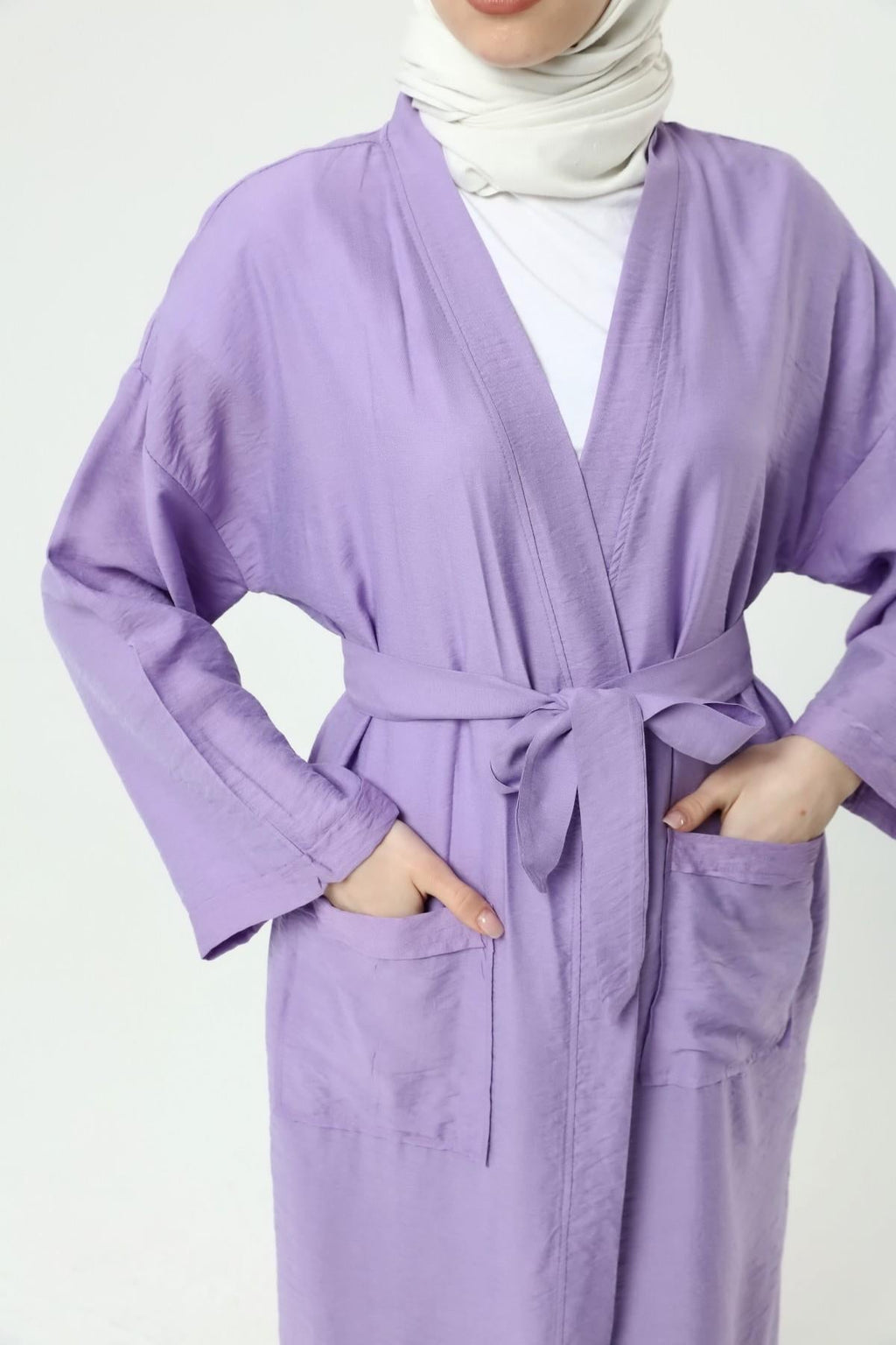 Ciel Kemerli Çift Cepli Kimono - Lila