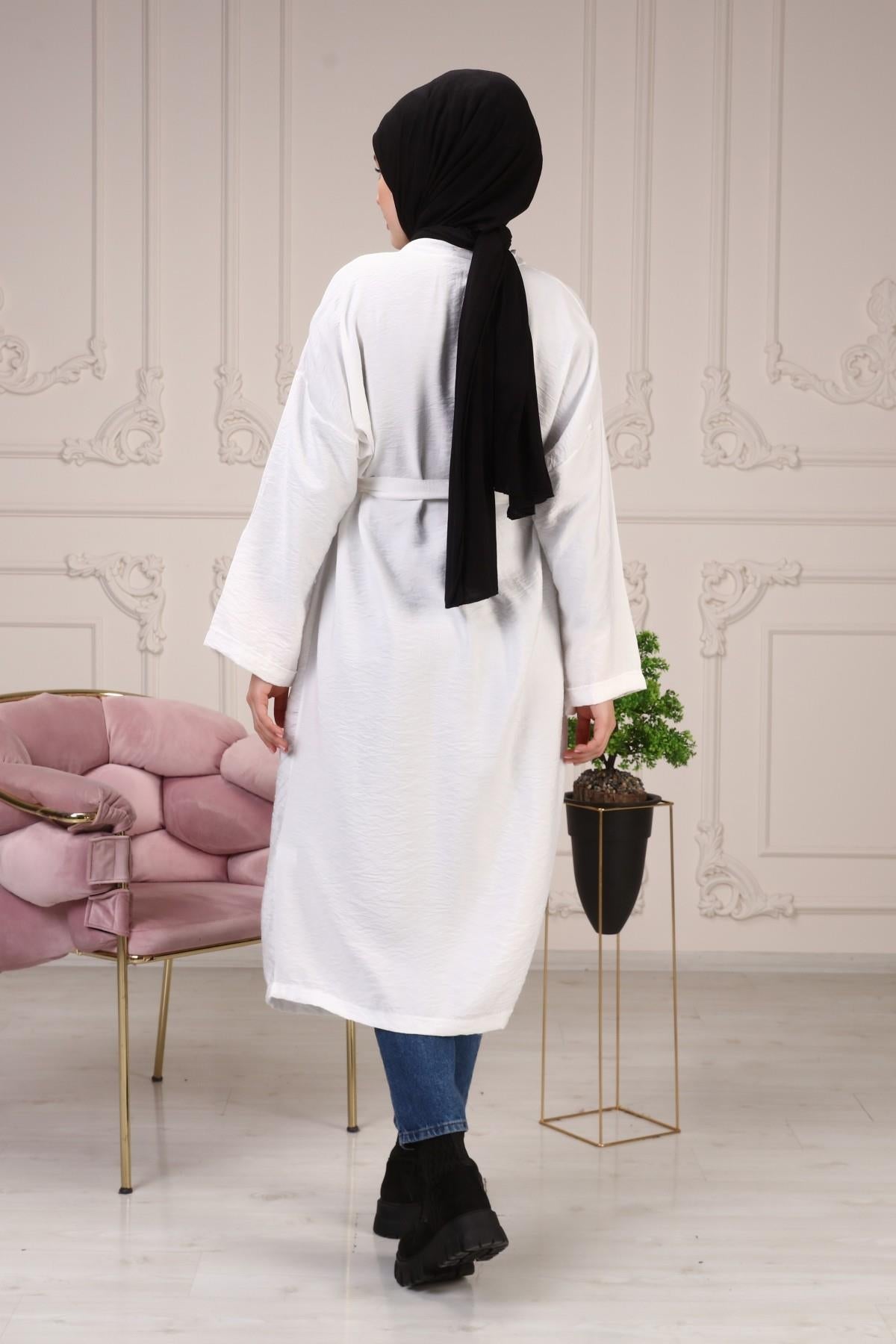 Kadın Kemerli Çift Cepli Kimono