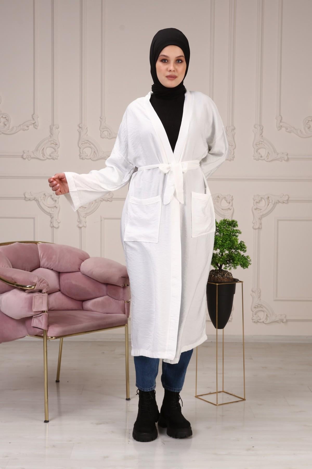 Kadın Kemerli Çift Cepli Kimono
