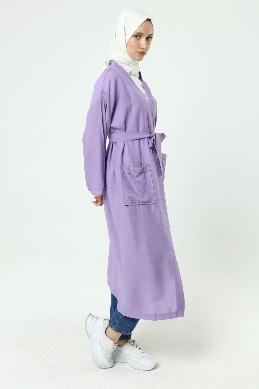 Ciel Kemerli Çift Cepli Kimono - Lila