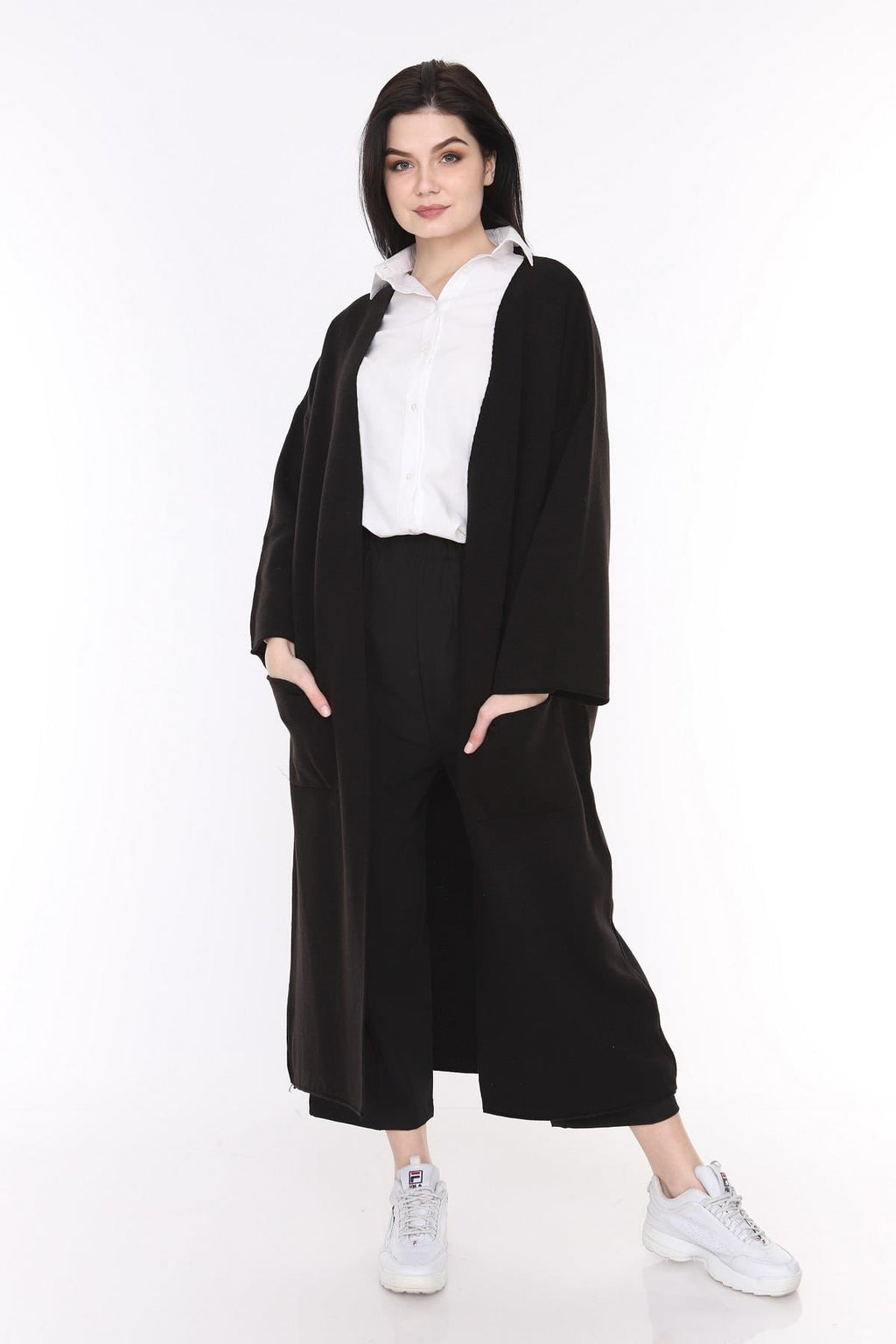 Liva Kimono Kol Cepli Triko Hırka - Siyah