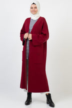 Liva Kimono Kol Cepli Triko Hırka - Bordo