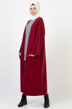 Liva Kimono Kol Cepli Triko Hırka - Bordo