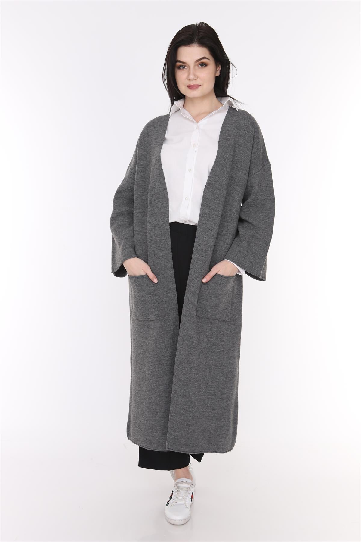 Kadın Kimono Kol Cepli Triko Hırka