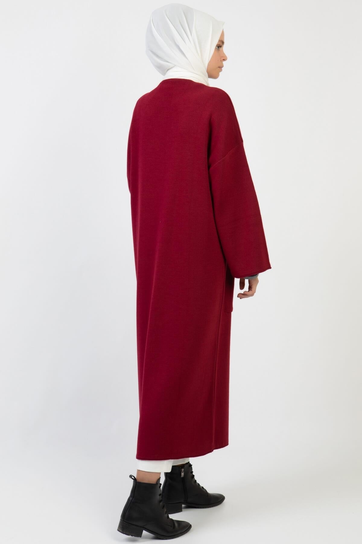 Liva Kimono Kol Cepli Triko Hırka - Bordo